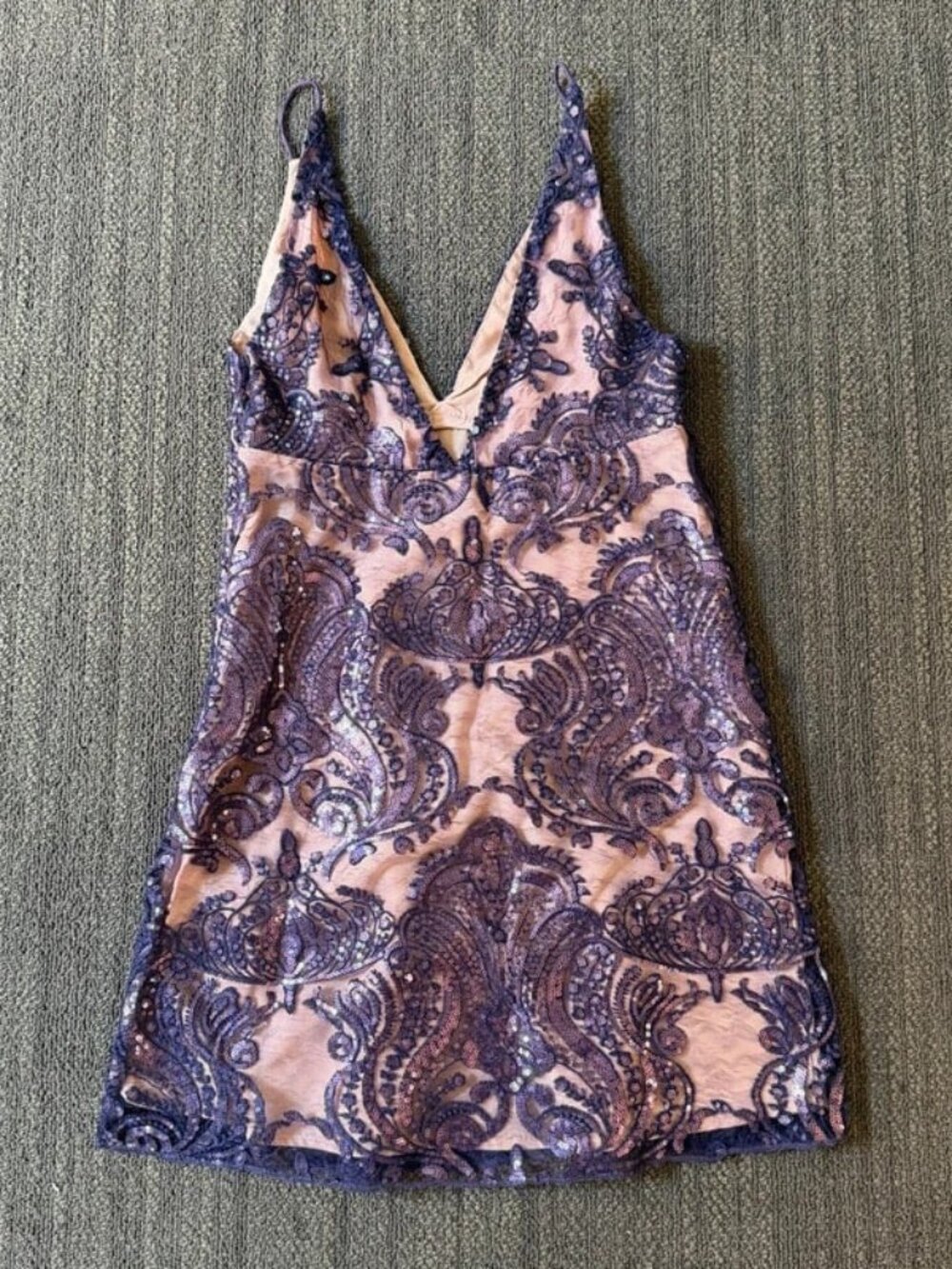 Women’s Purple Floral Lace Mini Dress, XXS / US 0